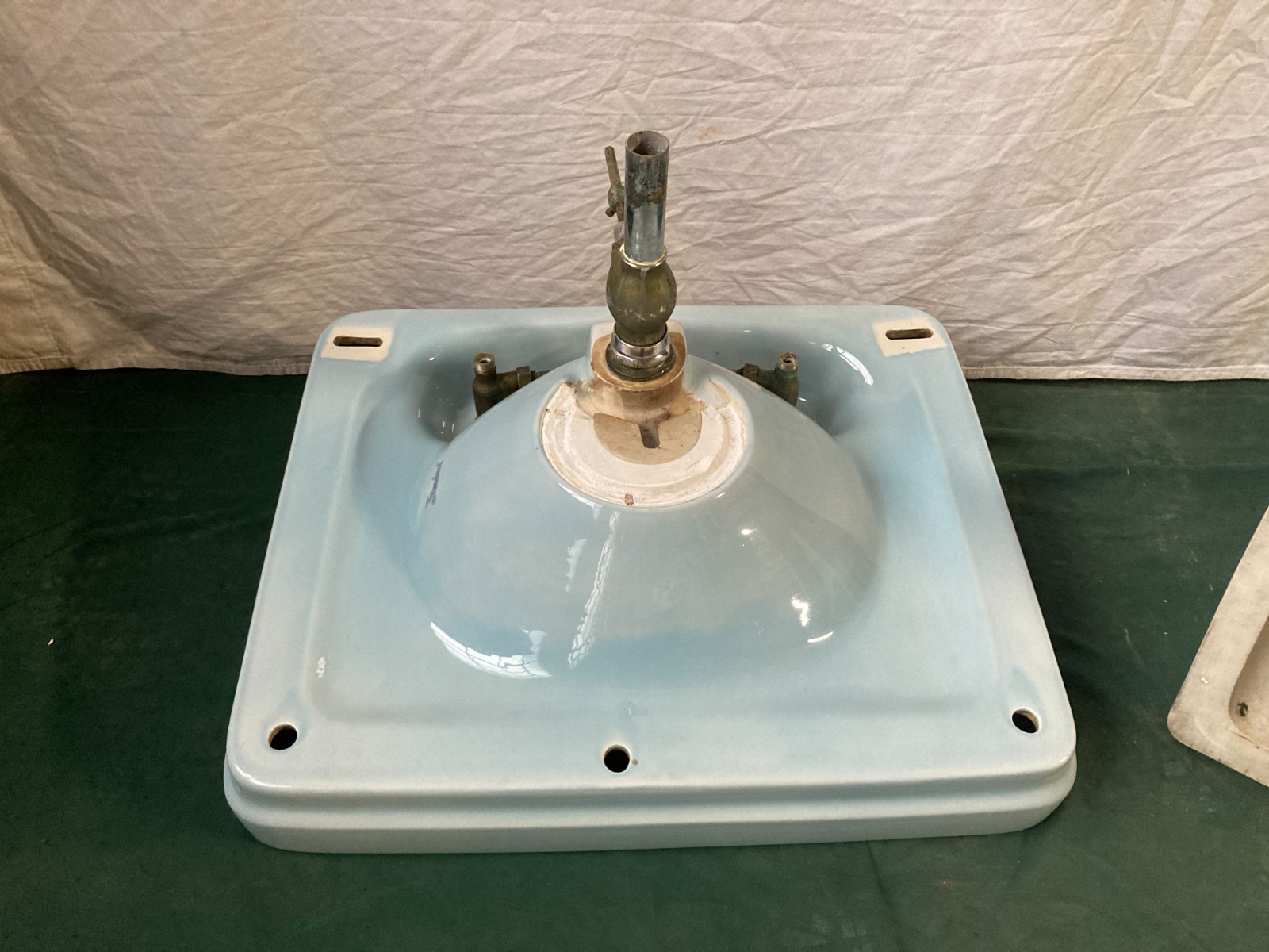 Antique 28x22 Light Blue Ceramic Pedestal Sink Old Vtg Standard 422-25E