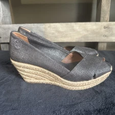 Tory Burch Filipe Espadrille Wedge Sandals Metallic Gray Size 9B