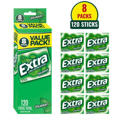 Extra Spearmint Sugar Free Gum Back To School Chewing Gum, 8 Pack.