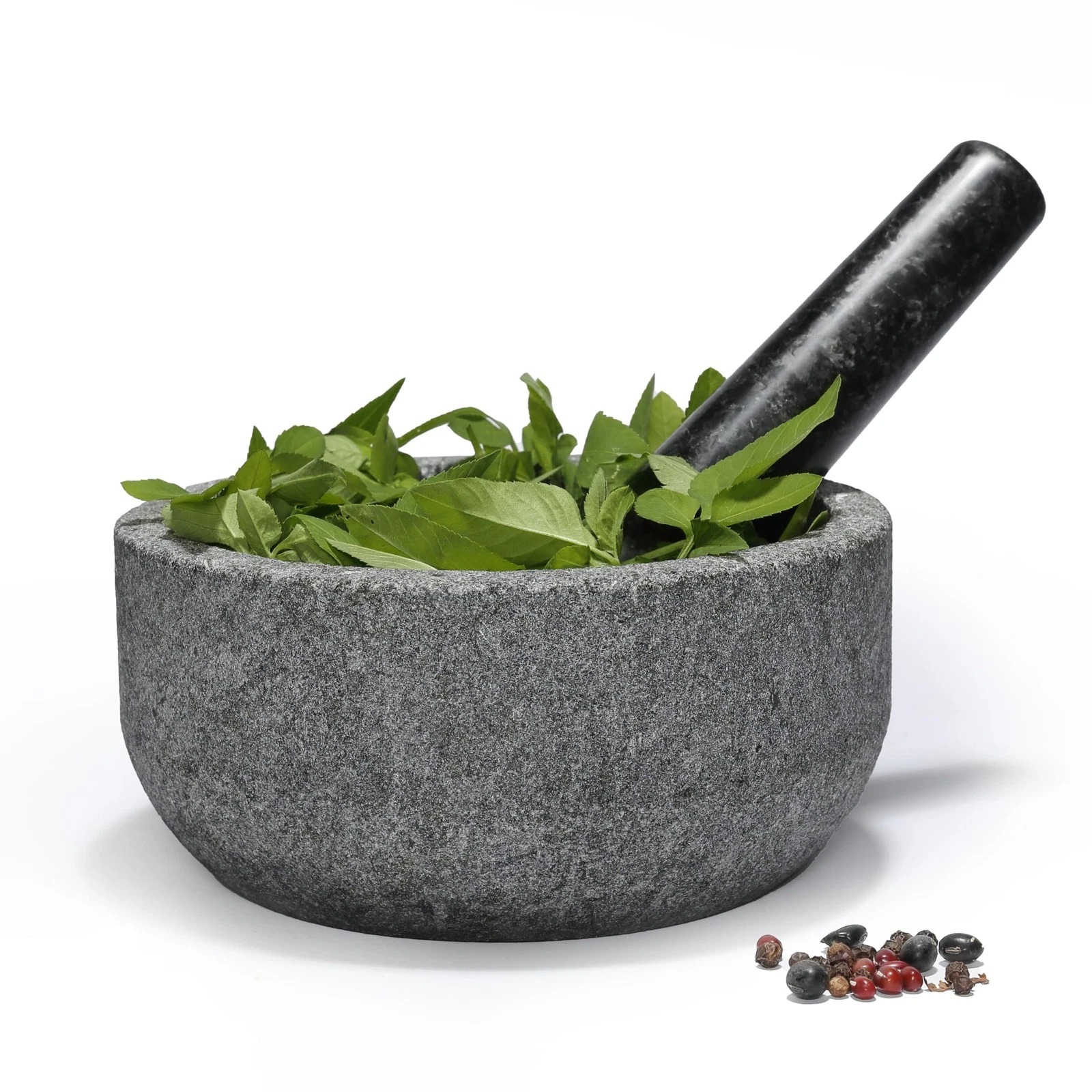 African Natural Granite Mortar and Pestle Set 4 Cups Stone Grinder Bowl for G...