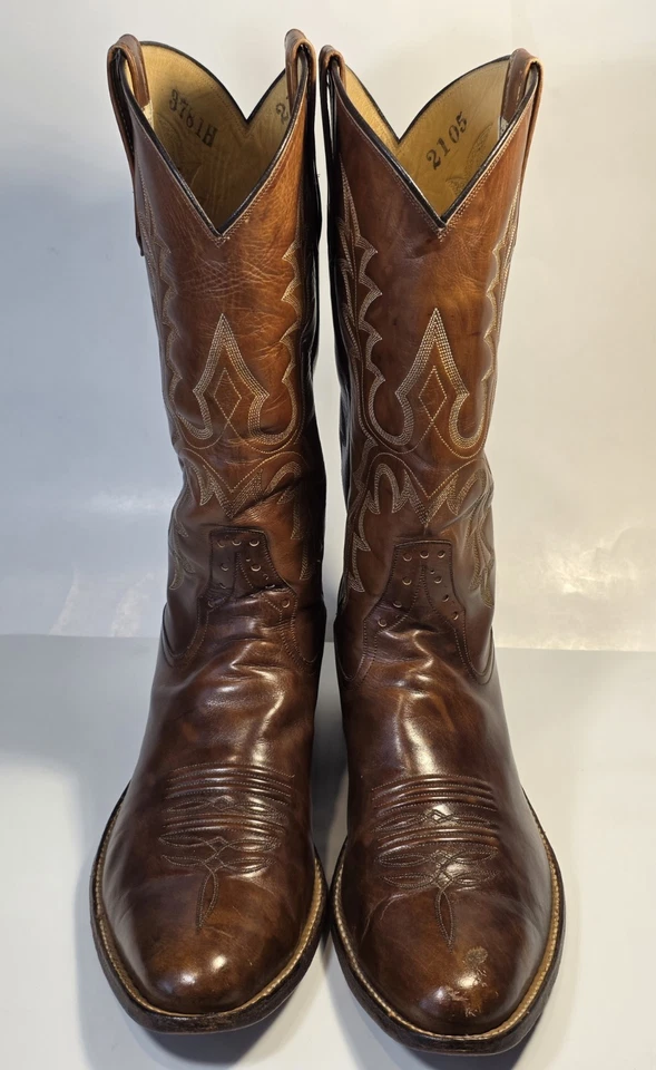 Rios Of Mercedes 男式 11.5 D 棕色手工制作西部牛仔靴 3781H — 第 3/4 张图片