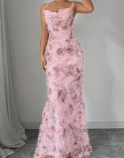 Long Floral Ruffled Hem Dress