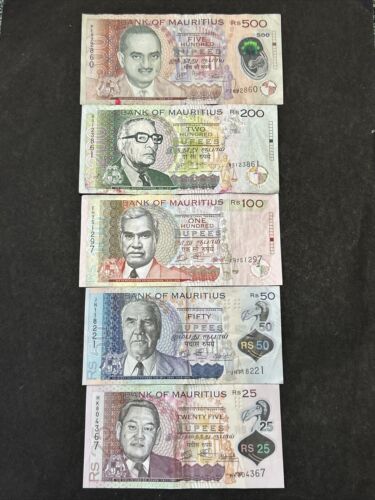2013 - 2022 Zentralbank von Mauritius 25 bis 500 Rupien Banknoten Set - Bild 1 von 2