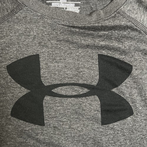 Under Armour HeatGear Gray T Shirt Youth Boys Large Loose Crew Black Logo - Picture 3 of 5