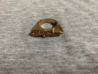 Vintage Goldtone Metal & CZ Ladies Lightning Bolt Ring Size 7.5