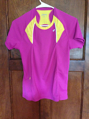 Asics S Women's Short Sleeve Fushia Pink Stretch Top 