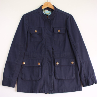 Draper James Women's Field Jacket Blue Cargo Utility Full Zip Size
