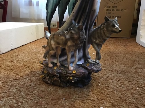 Schöne geflügelte Fee mit zwei Wölfen Harz Figur 23" Neu im Karton! #IB-L - Bild 3 von 15