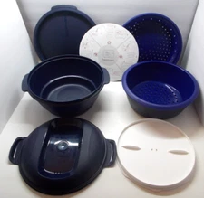 Tupperware 8409A Microwave Smart Cooker Steamer 3 Liter 6 Piece Dark Blue