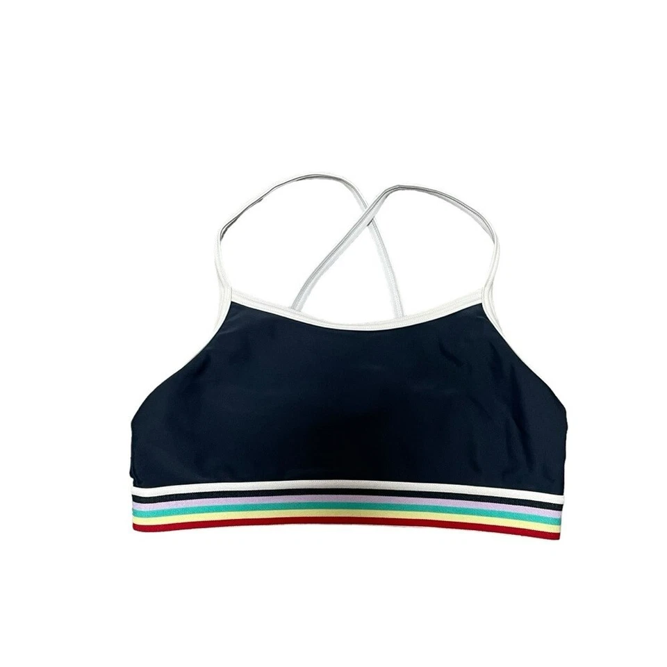 Top de bikini Abercrombie niños niñas espalda cruzada arco iris rayas en azul marino talla 11/12 Foto 2 de 4