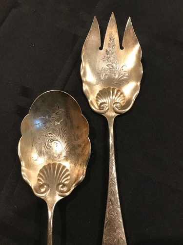 RARE FIND! Antique Sterling Gorham Fork + Spoon Set, "C" Monogram, Gold Wash