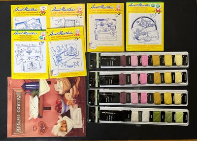 Vtg Lot of Aunt Martha's Hot Iron Transfers Embroidery Patterns Threads Needles
