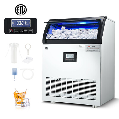WILPREP Commercial Ice Cube Maker: ETL, 198LBs/24H, 90PCS Tray, 55LBs Storage