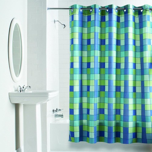 Hookless-Checkmate-Fabric-Curtain-No-Liner-Rbh40wm04f-Shower-Bathroom