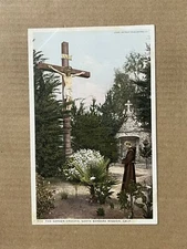 Postcard California Santa Barbara Mission Garden Crucifix Friar Vintage CA