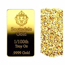 1/100 OZ SCOTTSDALE MINT GOLD BULLION BAR + 10 PIECE ALASKAN PURE GOLD NUGGETS