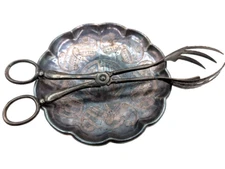 Cooper Bros ENG Silver Plated Eagle Claw Talons Tongs + Lotus Chinese Plate AN11