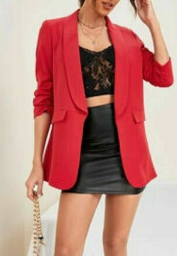 Blazer donna manica arricciata completamente foderato colletto casual giacca formale donna top - Foto 14 di 17