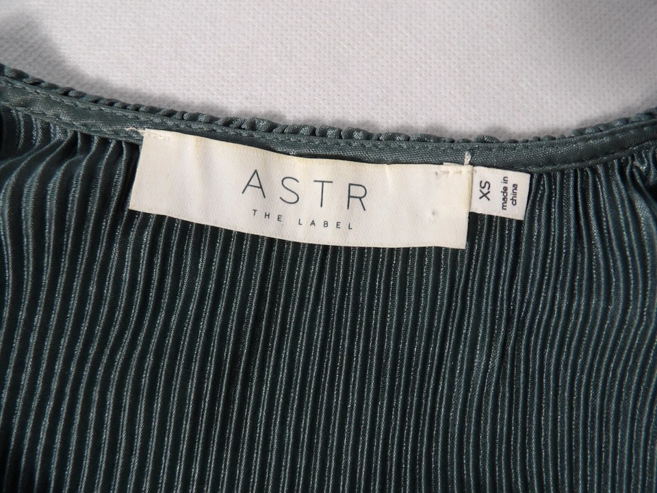 ASTR The Label Blouse Smocked Crop Career Accordian Pleated Green Slate V Neck - Image 4 of 4