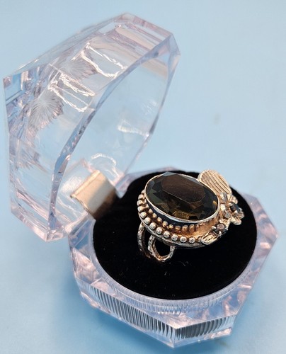 925 Sterling Silver Ring Size 8 Lg Grey Stone. Nature Art Band and Gem Accents - Picture 11 of 22