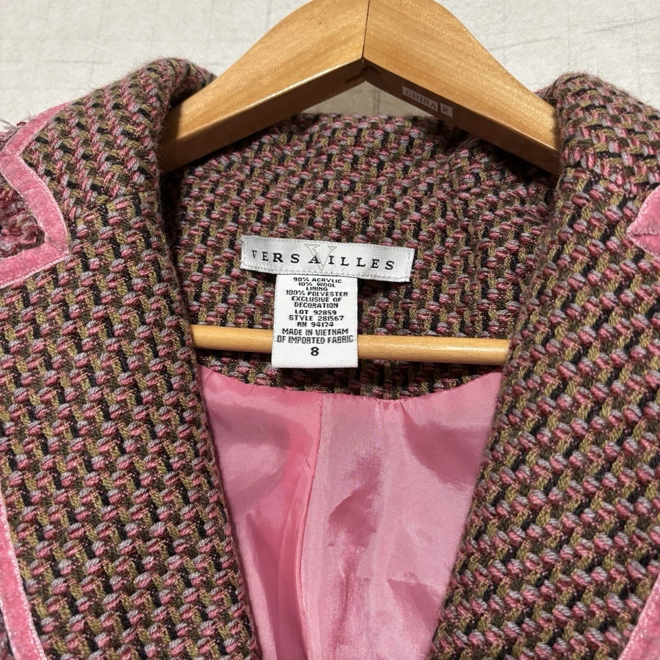 Blazer acolchado Versailles para mujer talla 8 rosa acrílico mezcla de lana tweed flecos Foto 3 de 4