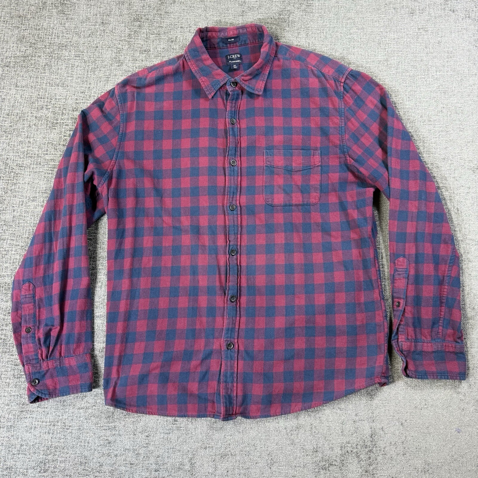J Crew Flannel Shirt Mens XL Red Blue Tartan Plaid Long Sleeve Button-Up Cotton