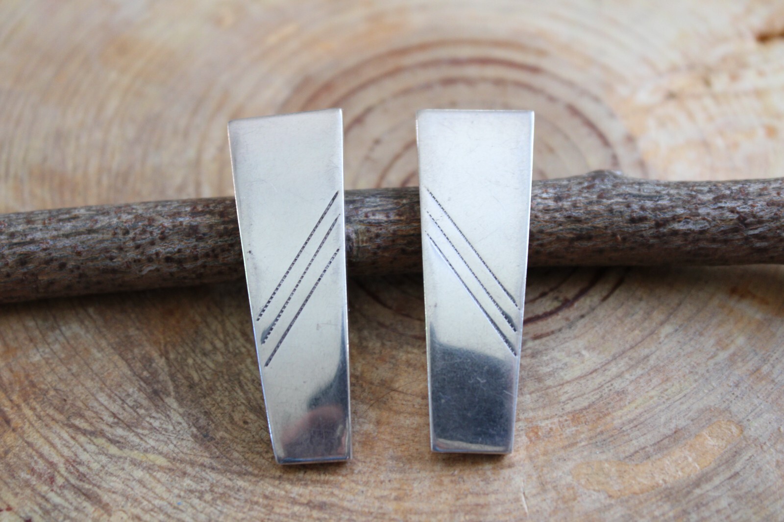 Sterling Silver puffed Rectangle Earrings Navajo - image 1