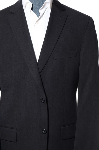 44L Long Pronto Uomo Dark-Gray/Black Wool Two-Piece Suit 38x33 Trousers Jacket - Picture 3 of 14