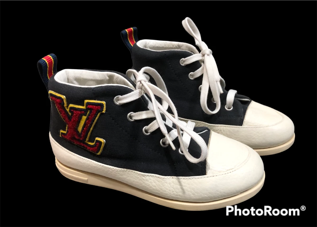 Louis Vuitton Fastball Navy Hi Top Leather Sneakers For Boys And Girls