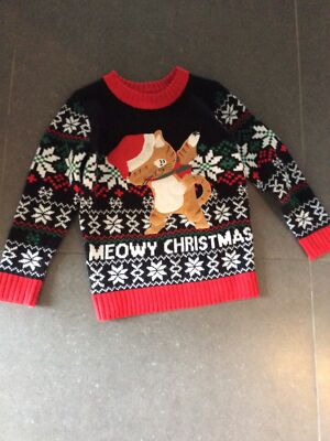 Kids Ugly Christmas Sweater Dabbing Cat Size XS 4-5T