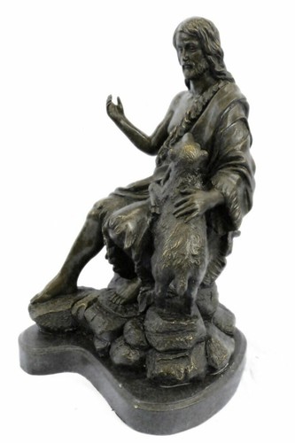 Estatua original firmada de bronce de Jesús con escultura de cordero trato cristiano católico - Imagen 7 de 9