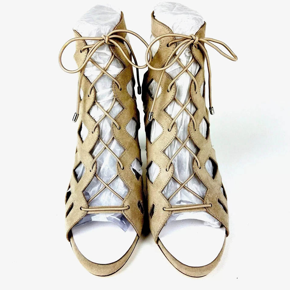 G.I.L.I. Heels Womens Taupe Lace-Up Cut Out Sandals Floriana Suede Size 9.5 - Image 3 of 4