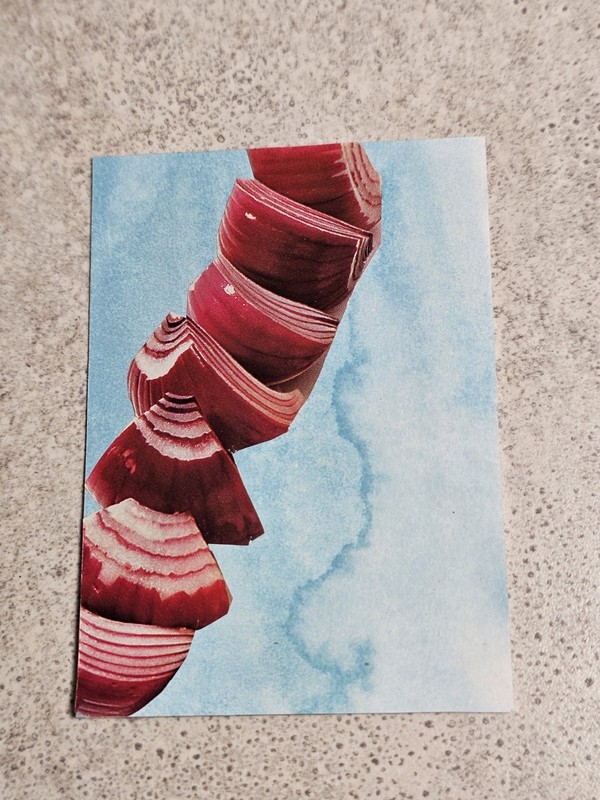 ACEO TheArtofKatie Collage Red Onion Watercolor Junk Journal Abstract 2.5x3.5"