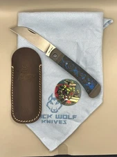 Jack Wolf Knives Venom Blue Carbon Fiber Trapper SlipJoint S90V Pocket Knife