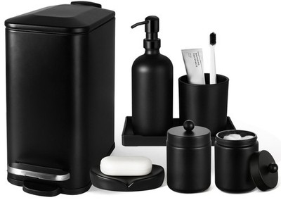 Black Bathroom Accessories Set, 7 Pcs Matte Black Bathroom Accessory Set with...