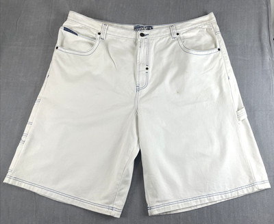 BROOKLYN XPRESS Y2K Denim Cargo Shorts Men's W48 (46x13) White Baggy 90s Hip-Hop