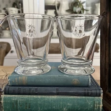 Set Of 2 La Rochere PARIS French Bee Motif Glass 9 Ounce Rocks, Juice Glasses EC