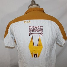 Vtg 1960s Mens Sz M Yellow Chain Stitch Bowling Shirt Loop Collar Rockabilly