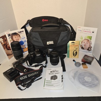 Canon EOS Rebel T3 1100D Camera with 2 Lens, Battery, Charger, Bag, Manuels ++