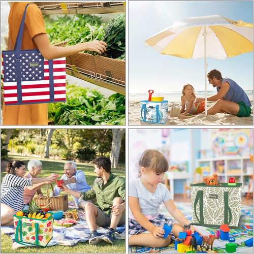 3Pk Bolsas de Comestibles Reutilizables, Bolsas de Compras Plegables para Comestibles con Reforzado  - Imagen 6 de 28