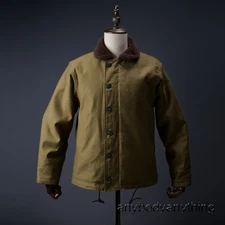 Mens Retro N-1 Deck Jacket Plain Version Heavy Duty Wool Lined Coat Warm Outwear