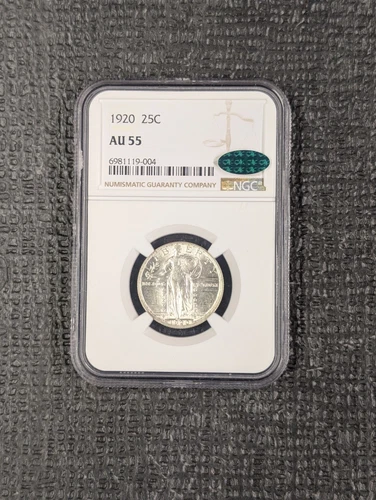 1920 AU 55 Standing Liberty Quarter NGC w/Green CAC Sticker - Very PPQ Coin 