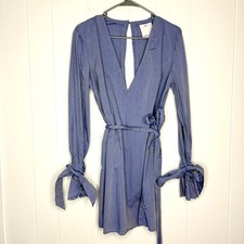 C/MEO Collective Shirt Dress Tie Wrap Blue V Neck Mini Women’s Size Medium
