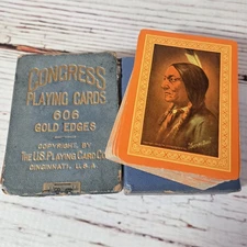 CONGRESS No. 606 SITTING BULL Antique 1901 Gold Edge PLAYING CARDS Complete Deck
