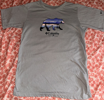 Columbia Boys Gray Bear Graphic Print Cotton Crewneck T-Shirt M (10/12)