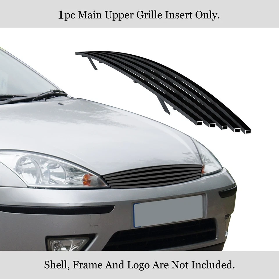 Para 2000-2004 Ford Focus inserção de grade superior principal de aço inoxidável preta de tarugo - Imagem 2 de 4