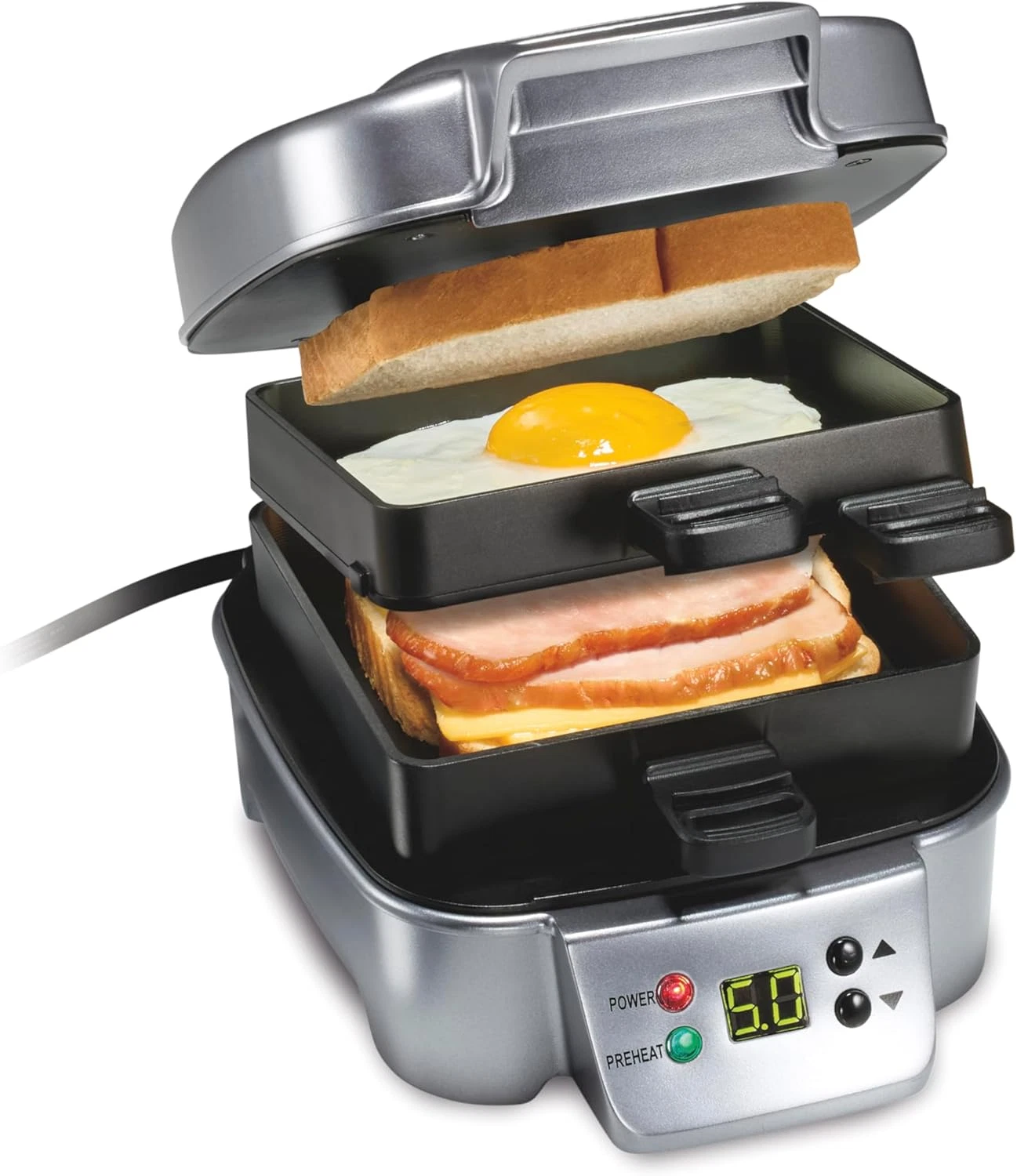 Customizable Hot Sandwich Maker with Non-Stick Surfaces and Built-In Timer