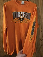 Vtg Y2K Tribal Biker Hooters LS Sleeve Hit T-Shirt Delta Made In USA Orange L