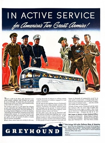 1942 WW2 GREYHOUND BUS Genuine Vintage Print Ad U.S. Military World War II