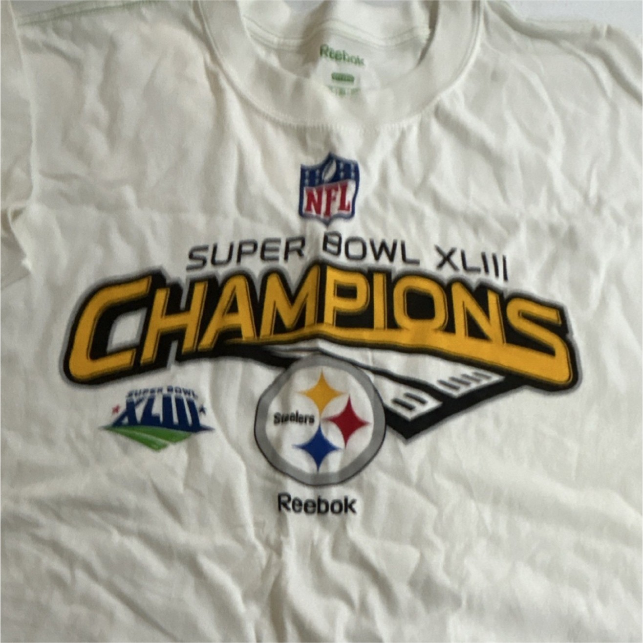 Reebok Super Bowl XLIII Steelers NFL Men's 2XL White Organic Cotton T-Shirt